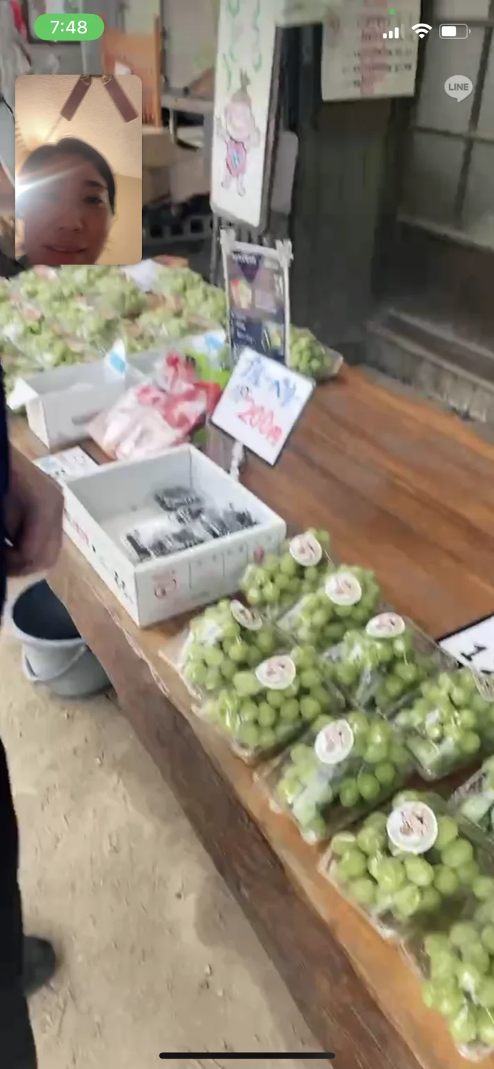 ビデオ通話で見るぶどうの直売所