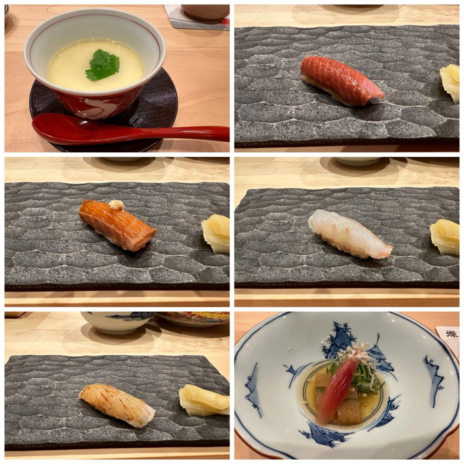 鮨 季和の茶碗蒸しと握り寿司のコラージュ